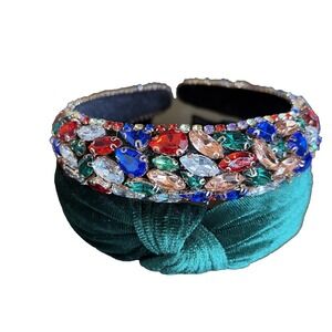 Lot Bundle Unbranded Holiday Headbands Green Velour Multicolor Rhinestone Gem OS